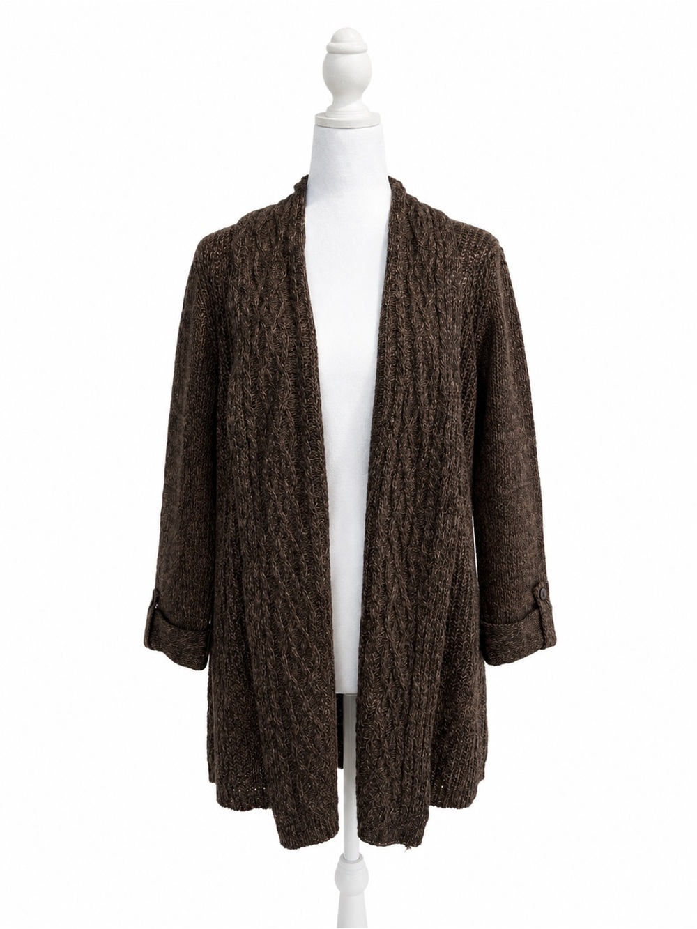 Karen Scott Brown Cable Knit Open-Front Cardigan size S